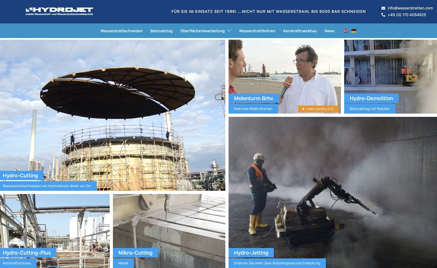 Startseite Unternehmens-Webseite Hydrojet Dorandt - Wasserstrahlschneiden