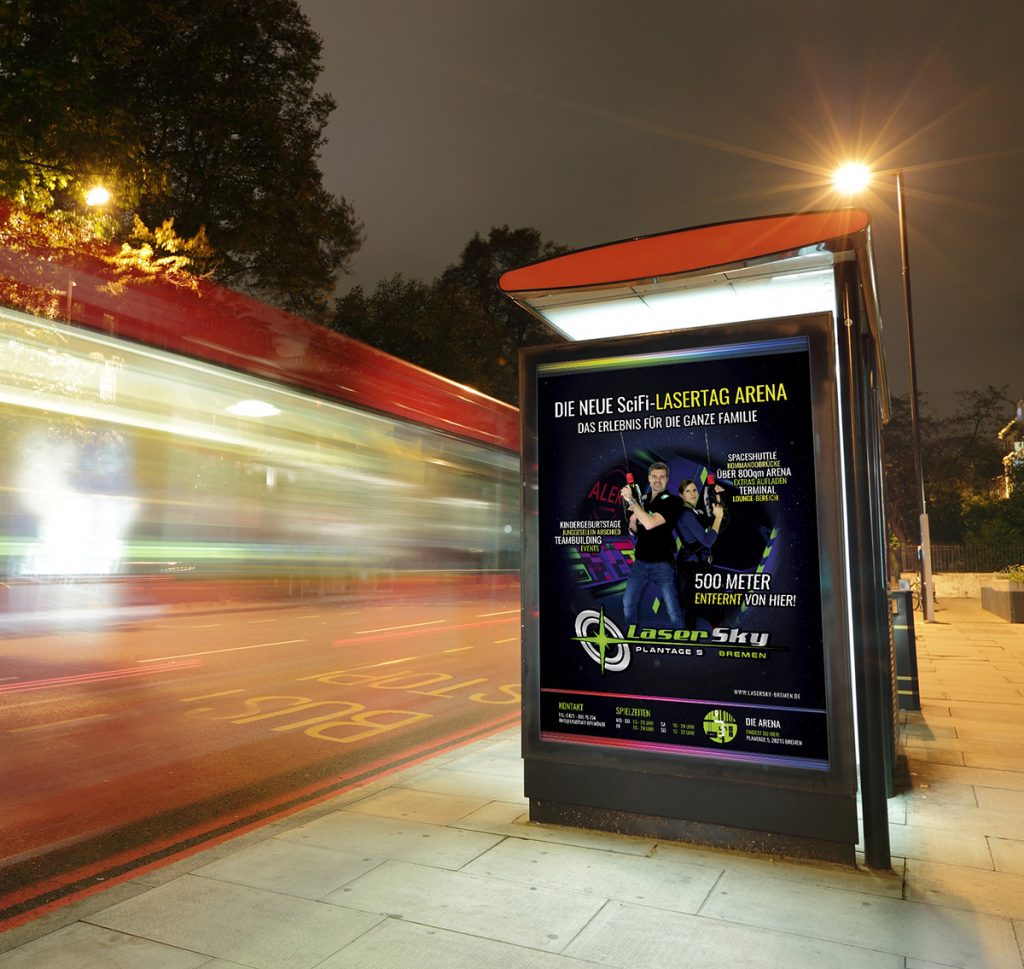 Gestaltung von Haltestellen Plakat/ Printwerbung für Lasersky Lasertag Bremen